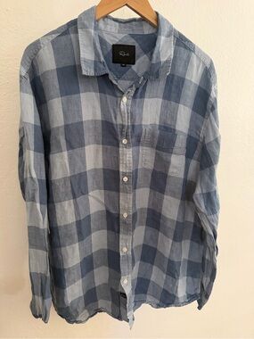 Rails Havana Plaid Linen Blend Button Up Shirt Mens XXL Blue Long Sleeve